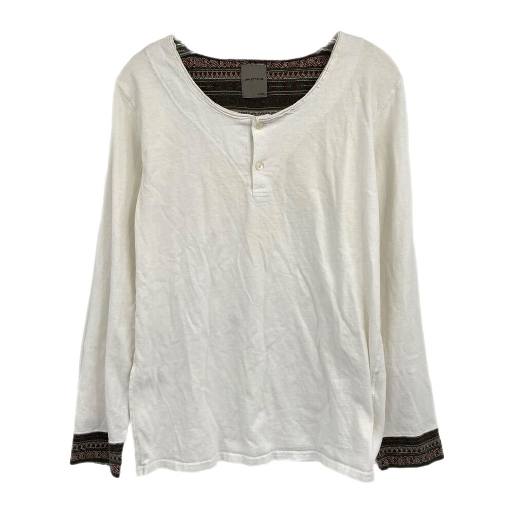 Ships Jet Blue Classic White Cotton Long Sleeve Tee | Women’s Size L